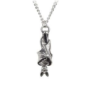 Alchemy Gothic Roosting Bat Pendant Pewter Necklace NWT
